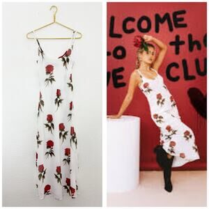 VRG Grl Rose Print White Midi Slip Dress Size 6 Romantic Wedding Feminine